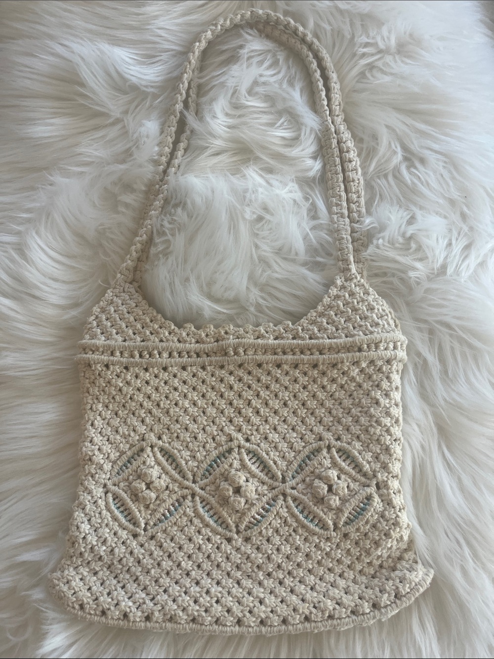 Handcrafted vintage Cream Crochet Shoulder Bag